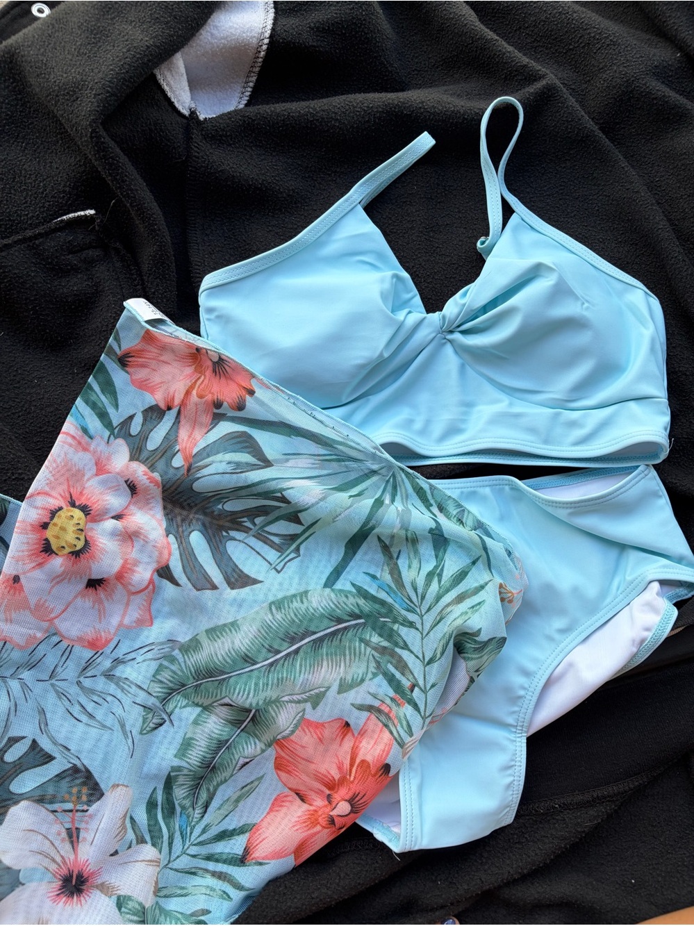 Light Blue Bikini Set with Tropical Sarong for Teen size 13-14